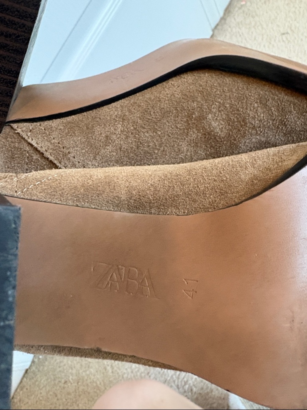 ZARA Cowboy Split Suede Leather Ankle Boots Almond Tan Brown - Picture 8 of 11